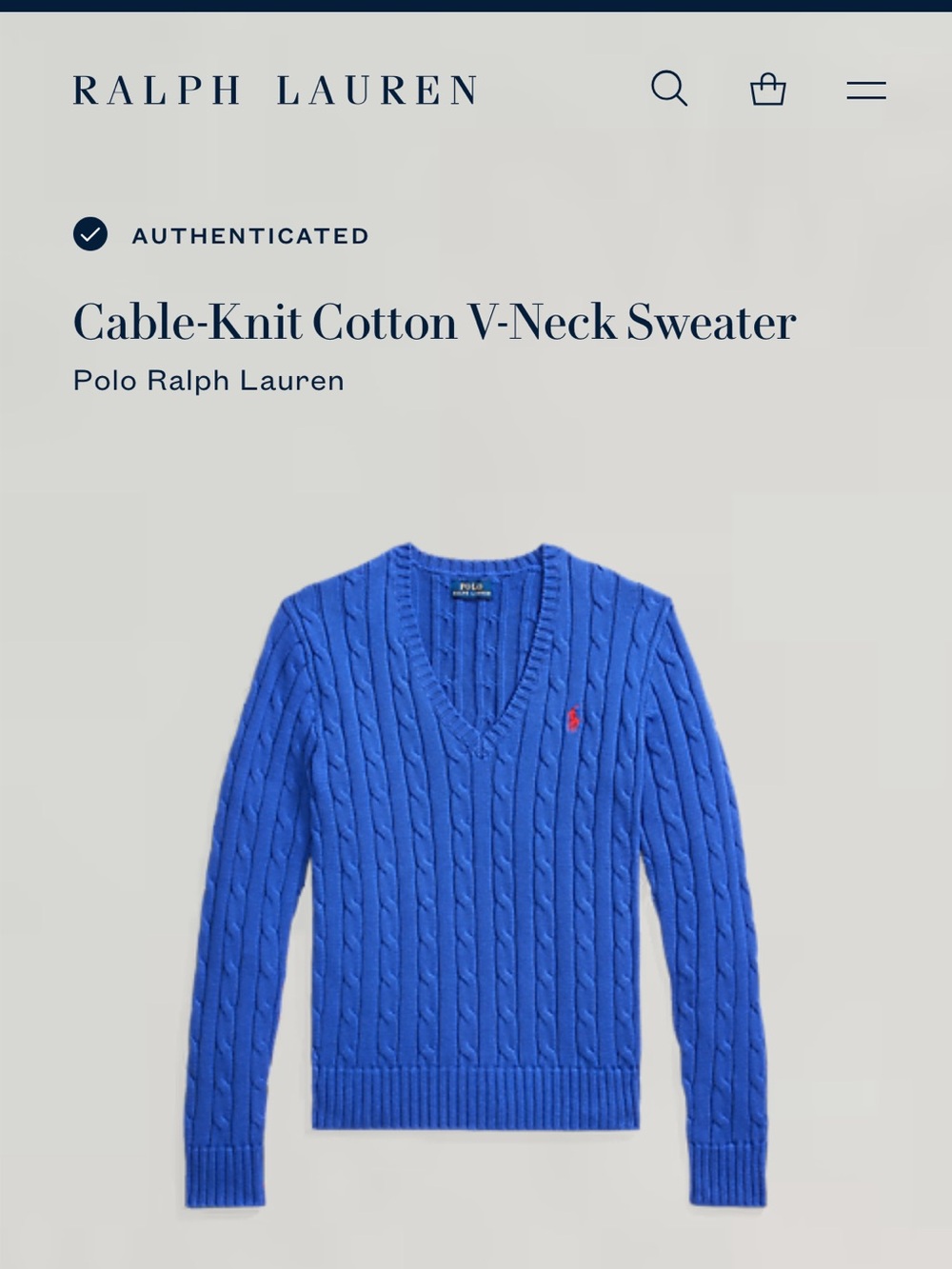 Polo Ralph Lauren Cable-Knit Cotton V-Neck Sweater bright blue